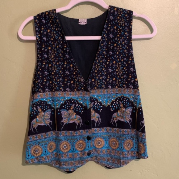 Made in India women's vest one size fits all. Pretty design on indigo blue blk - Picture 1 of 3